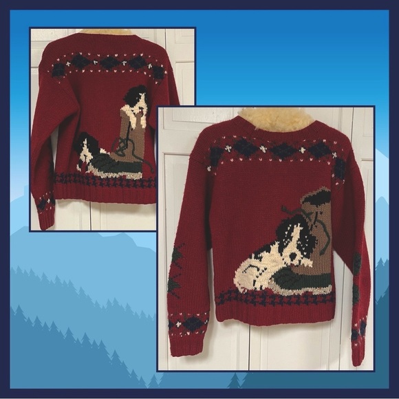Woolrich 100% Wool Vintage Sweater Dog- Puppy Boot Size Medium- 2 sided design - Picture 3 of 17